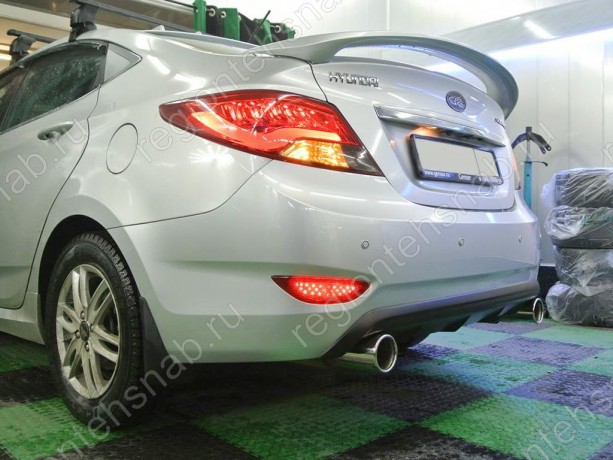 Диффузор заднего бампера var №3 (двойной выхлоп) для Hyundai Solaris (2010-2013) купить недорого с доставкой в Тула